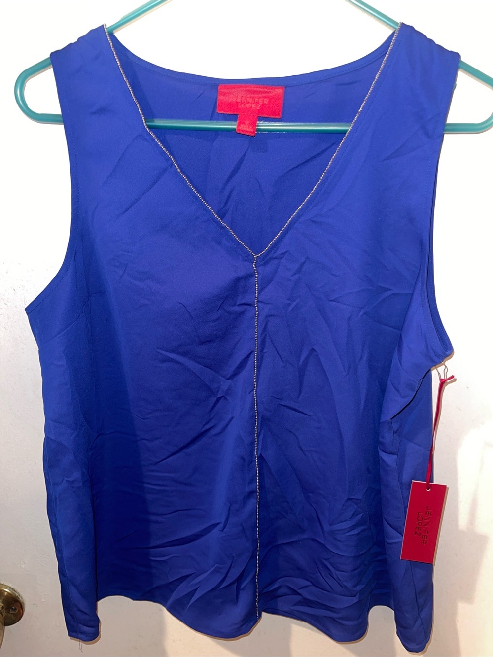 Jennifer Lopez Brilliant Blue V-Neck Sleeveless Shell Top